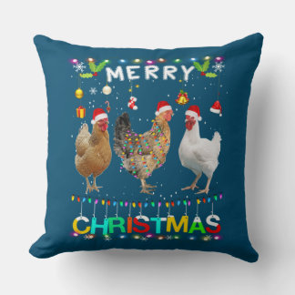 Coussin Joyeux Noël Chicken Chemise Santa Hat Lumières Xma