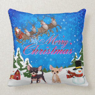 Coussin Joyeux Noël Chihuahua avec Père Noël