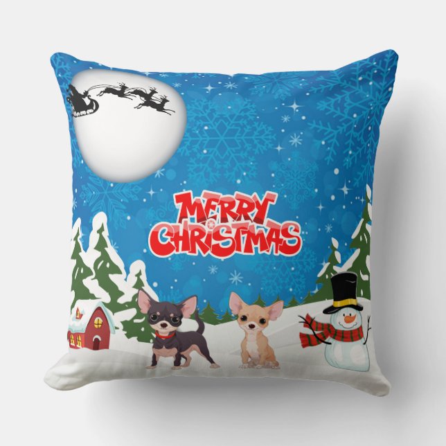 Coussin Joyeux Noël Chihuahuas (Recto)