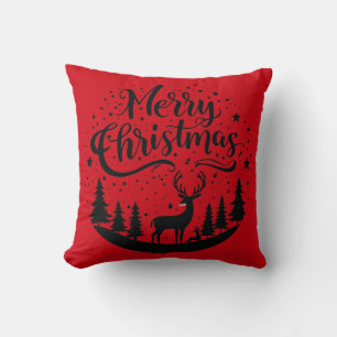 Coussin Joyeux Noël classique Cerfs et Arbre Design Art