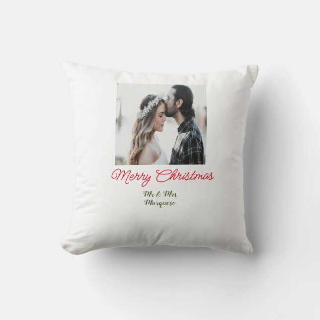 Coussin Joyeux Noël couple photo ajouter nom heureux vacan (Recto)