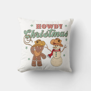 Coussin Joyeux Noël Cowboy Groovy Bonhomme de Neige Wester