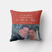 Coussin Joyeux Noël de jeunes mariés Photo de Noël  (Verso)