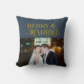 Coussin Joyeux Noël de jeunes mariés photo premier Noël (Recto)