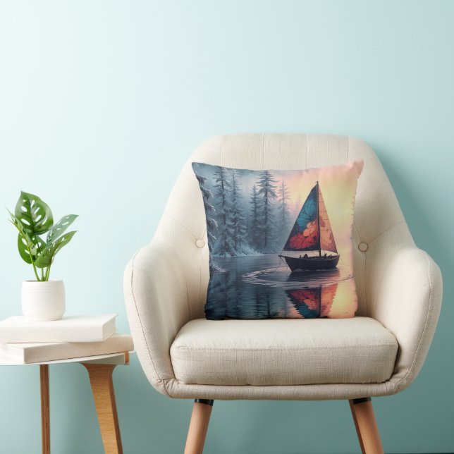 Coussin Joyeux Noël de neige déco bleu et blanc (Chaise)