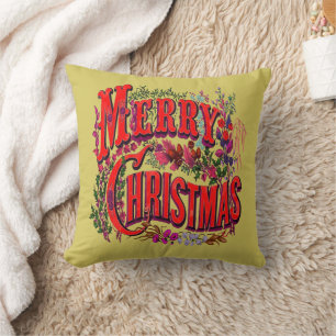 Coussin Joyeux Noël de style vintage Message de vacances