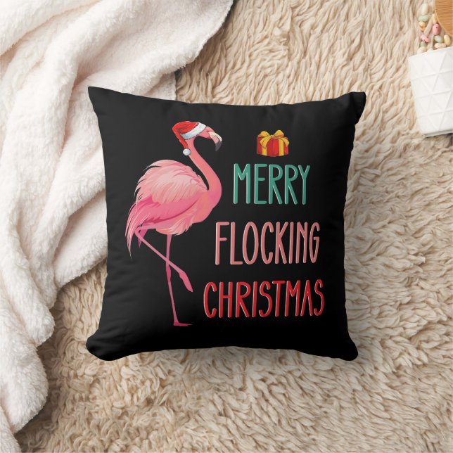 Coussin Joyeux Noël de troupeau drôle de flamant rose de v (Couverture)