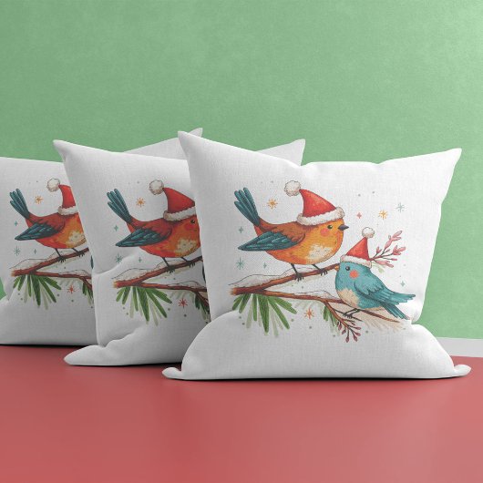 Coussin Joyeux Noël Deux oiseaux amoureux