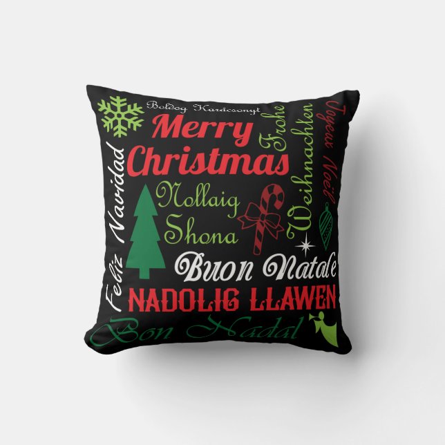 Coussin Joyeux Noël différentes langues (Recto)