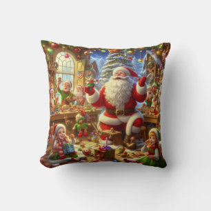 Coussin Joyeux Noël du Père Noël et de ses Elfes