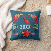 Coussin Joyeux Noël et Bonne Année ! 2026 Oiseau Rouge (Couverture)