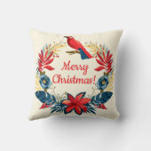 Coussin Joyeux Noël et Bonne Année ! 2026 Oiseau Rouge (Verso)