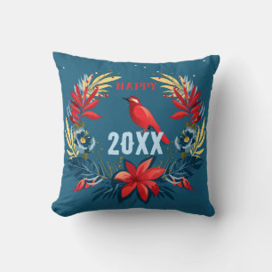 Coussin Joyeux Noël et Bonne Année ! 2026 Oiseau Rouge