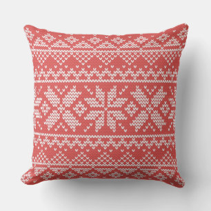 Coussin Joyeux Noël Fair Isle Snowflakes Blanc & Rouge