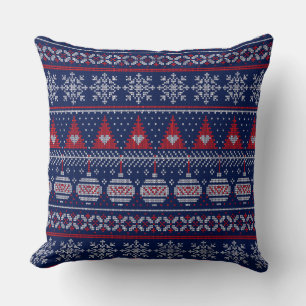 Coussin Joyeux Noël Fairiste Tricot Motif Rouge Bleu