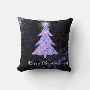 Coussin Joyeux Noël faux parties scintillant arbre de Noël