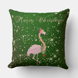 Coussin Joyeux Noël,Flamant Rose Avec Chapeau De Père Noël