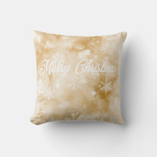 Coussin Joyeux Noël flocon de neige or et blanc