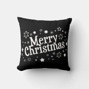 Coussin Joyeux Noël Flocons Étoiles Noir
