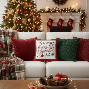 Coussin Joyeux Noël Floral Jeu d'oreiller