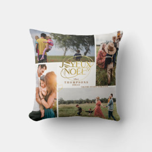 Coussin Joyeux Noel French Christmas Four Photo Collage
