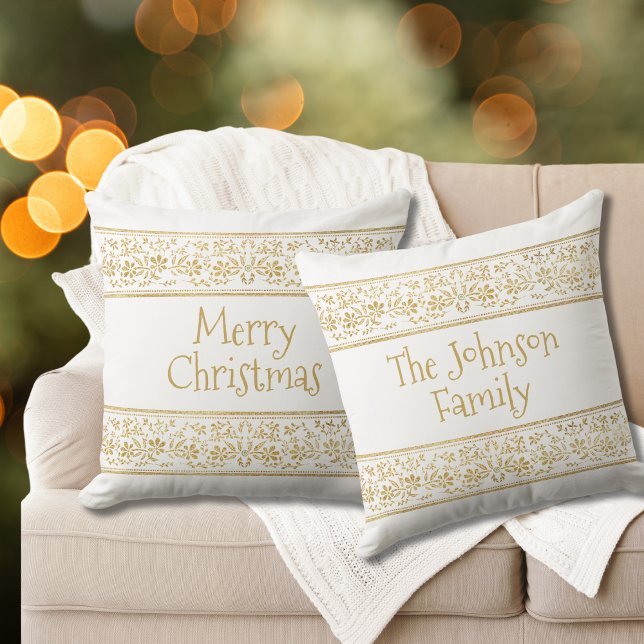 Coussin Joyeux Noël Glam Blanc & Or (Créateur téléchargé)