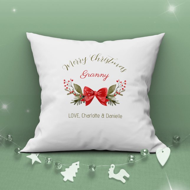Coussin Joyeux Noël Granny Bow Berries Moderne (Merry Christmas Granny Bow Berries Modern Throw Pillow ©Susanne Sachers - Sunny Mind Design 🌞)