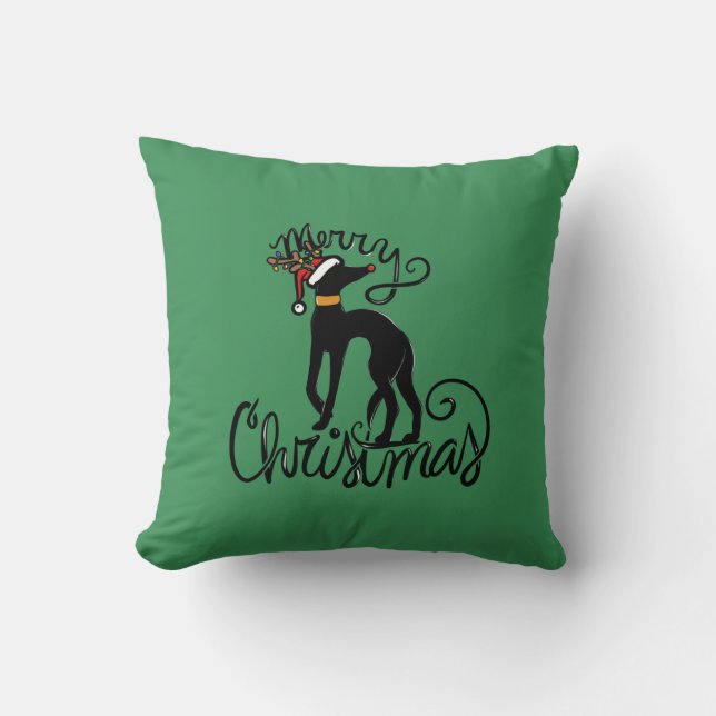 Coussin Joyeux Noël Greyhound Reindeer (Recto)