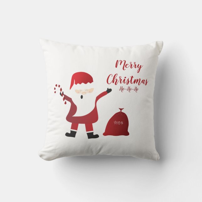 Coussin Joyeux Noël Ho Ho Ho Santa Claus Rouge (Recto)