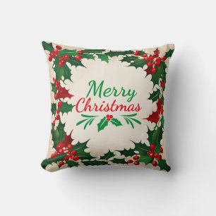 Coussin Joyeux Noël Holiday Winter Holly
