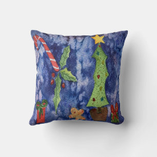 Coussin Joyeux Noël Icônes Classiques de Noël Aquarelle