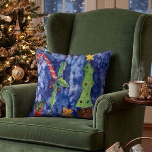 Coussin Joyeux Noël Icônes Classiques de Noël Aquarelle