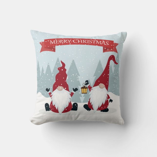 Coussin Joyeux Noël Jardin Gnomes (Recto)