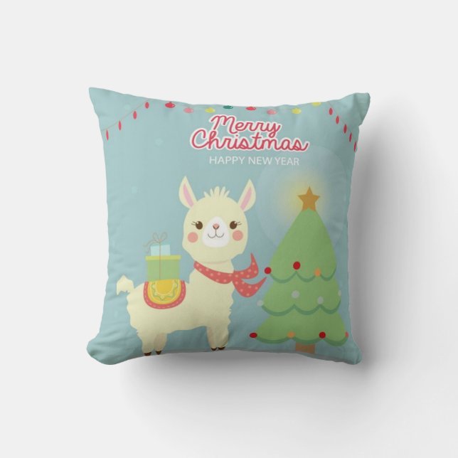 Coussin Joyeux Noël Joyeux Nouvel An Llama (Recto)