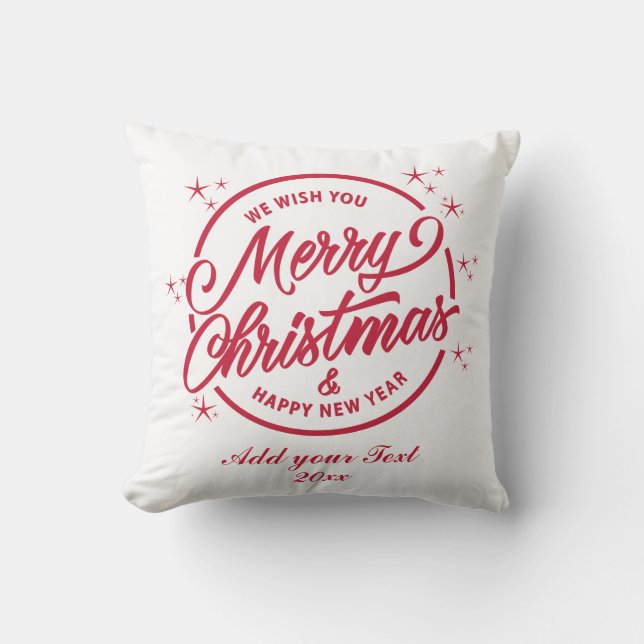 Coussin Joyeux Noël & Joyeux Nouvel An, Typographie Rouge (Recto)