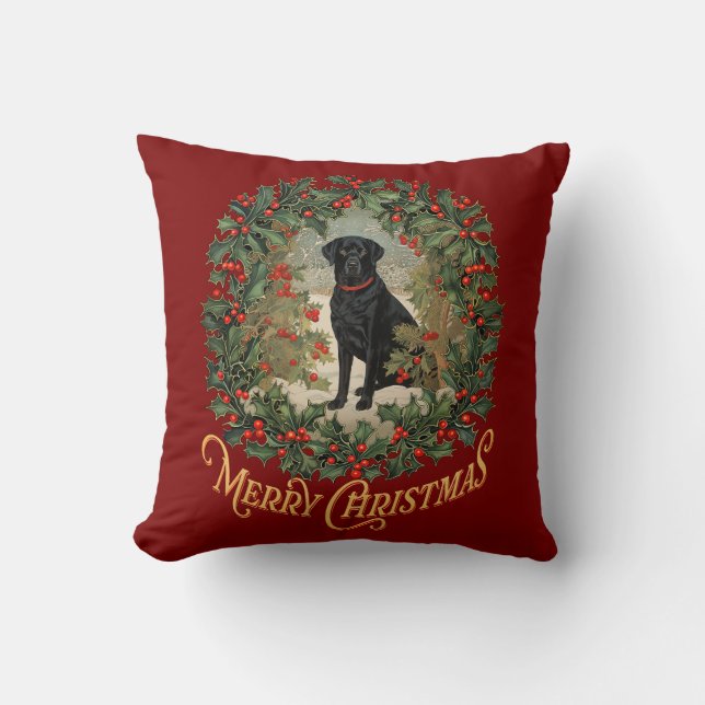 Coussin Joyeux Noël Labrador Retriever (Recto)