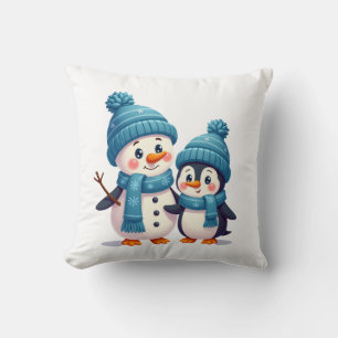 Coussin Joyeux Noël Merry Christmas Pour Cadeau Manchot Bo