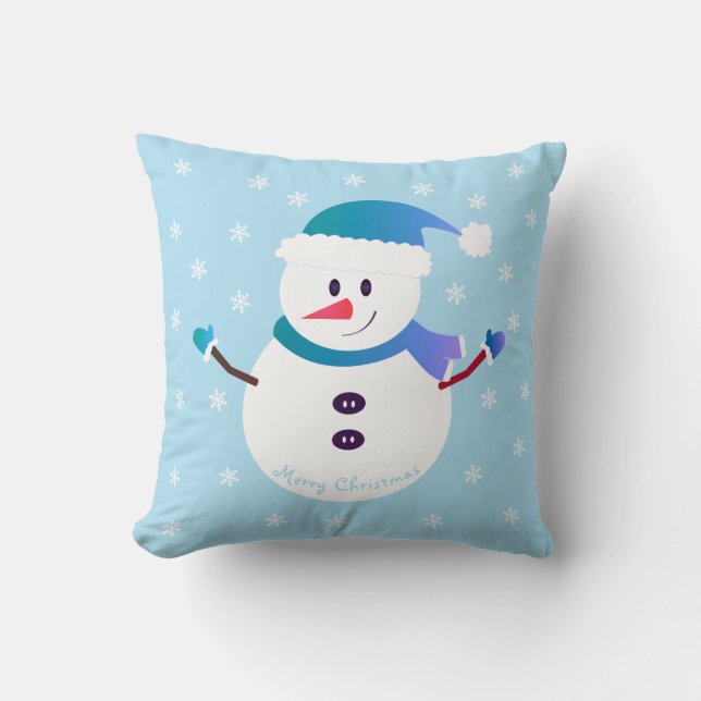 Coussin Joyeux Noël mignon Snowman Snowflakes (Recto)