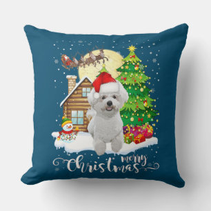 Coussin Joyeux Noël mignonne Bichon Frise Père Noël avec N