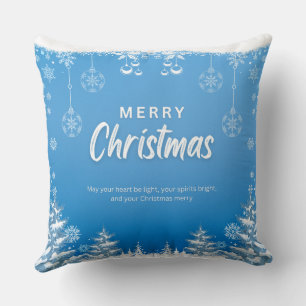 Coussin Joyeux Noël moderne bleu et blanc