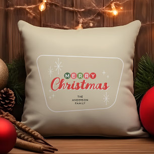 Coussin Joyeux Noël moderne rétro du milieu du siècle