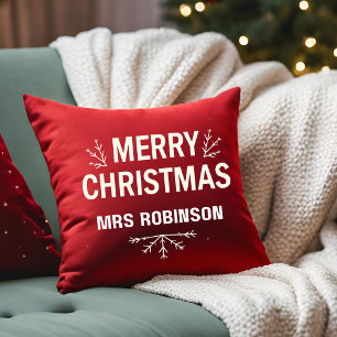 Coussin Joyeux Noël moderne Rouge Custom Famille