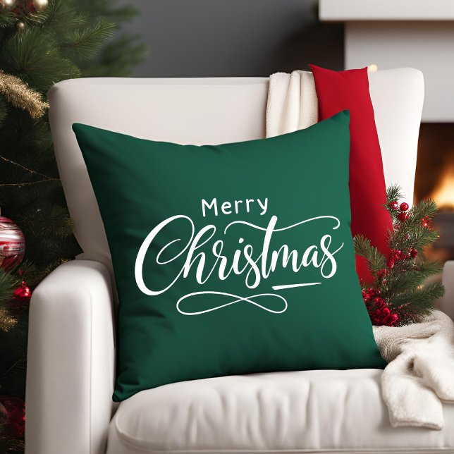 Coussin Joyeux Noël moderne Script Green Family (Créateur téléchargé)