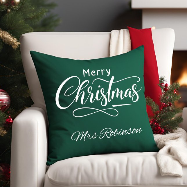Coussin Joyeux Noël moderne Script Nom personnalisé (Créateur téléchargé)