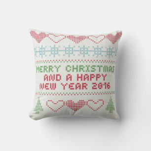 Coussin Joyeux Noël motif blanc rouge vert
