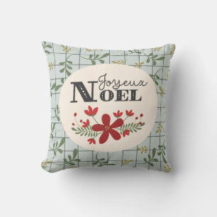 Coussin Joyeux Noel Motif et Noël floral