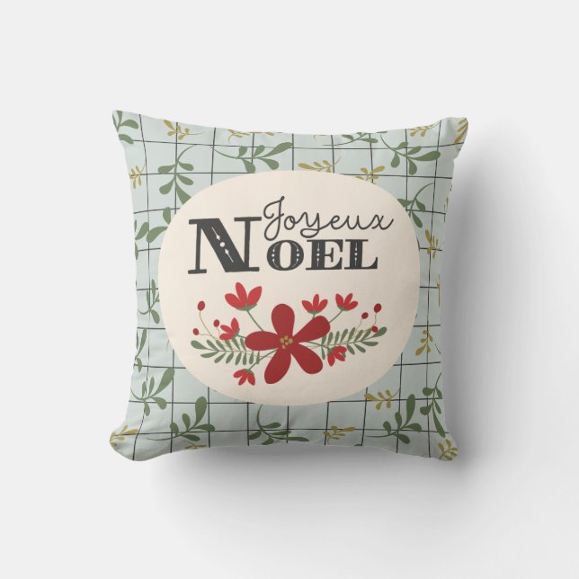 Coussin Joyeux Noel Motif et Noël floral (Recto)