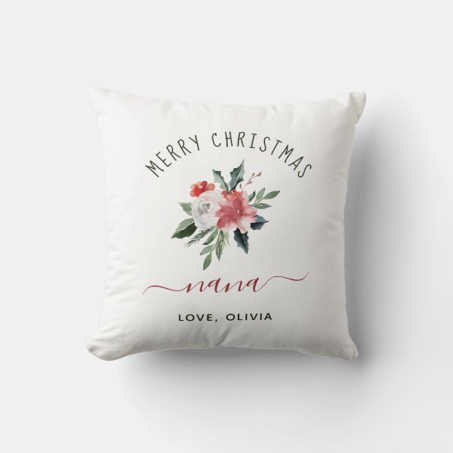 Coussin Joyeux Noël Nana | Jolie aquarelle florale (Recto)