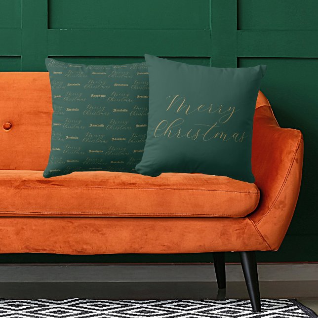 Coussin Joyeux Noël Nom personnalisé Vert (Front And Back)