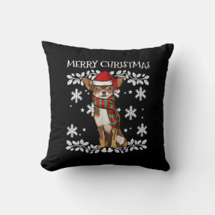Coussin Joyeux Noël Ornement Brown Chihuahua Xmas